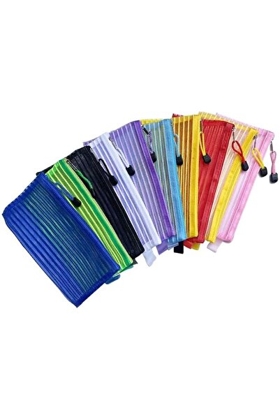 JOYZZZ Zipper Mesh Bag, 10-Pack Multicolor Mesh Pencil Cases with Durable Zip...