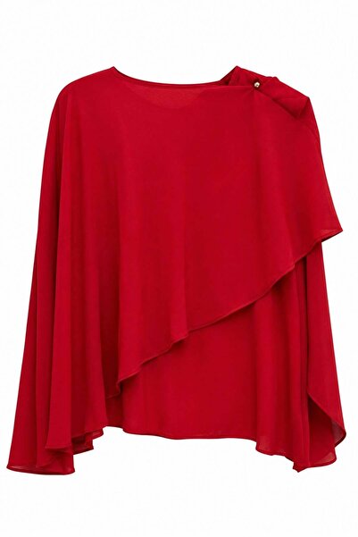 lizge giyim Shawl Detail with Shoulder Buttons Asymmetric Bluse