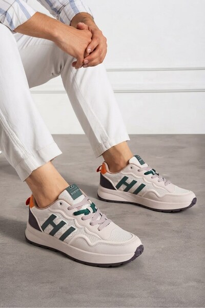 İmerShoes حذاء رياضي رجالي باللون البيج والأخضر، نعل ناعم مريح، غير قابل للان...