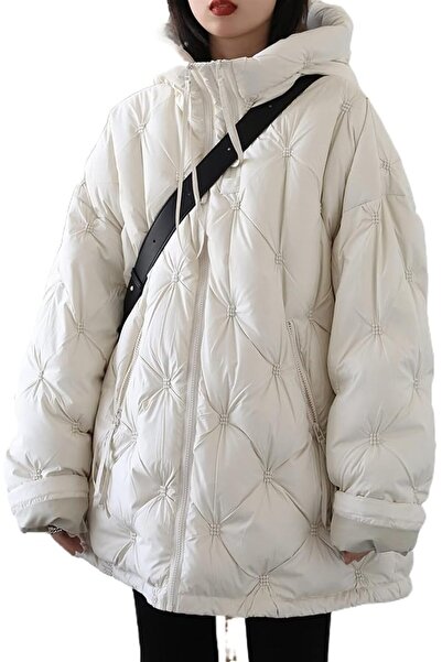 GENERAL Down jacket women Down Coat Double Zipper Hooded White Jacket for Wom...
