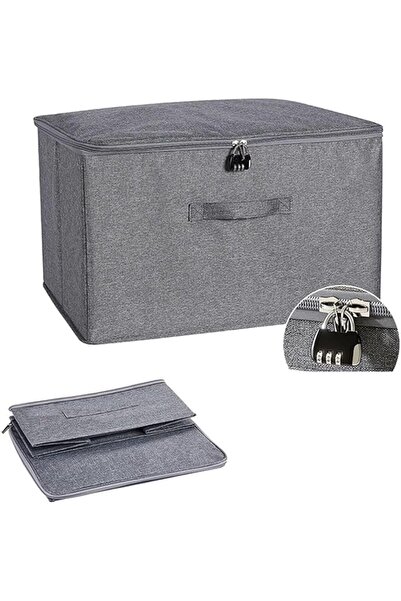 SYOSI Lockable Storage Box, Collapsible Fabric Storage Box with Lid and Combi...