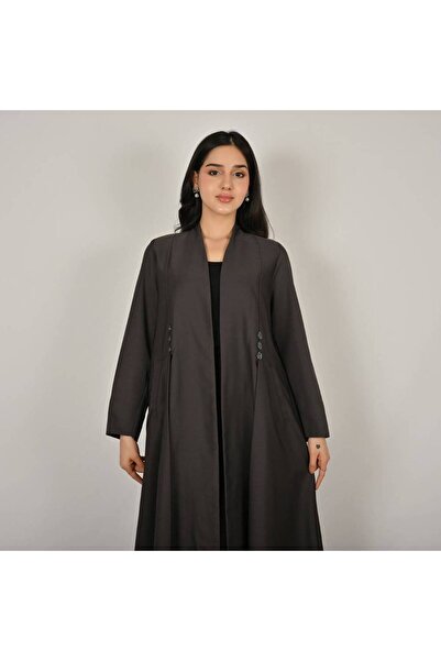 Generic Brand Gray Color Wrap Abaya with Functional Pockets and Stylish Side ...