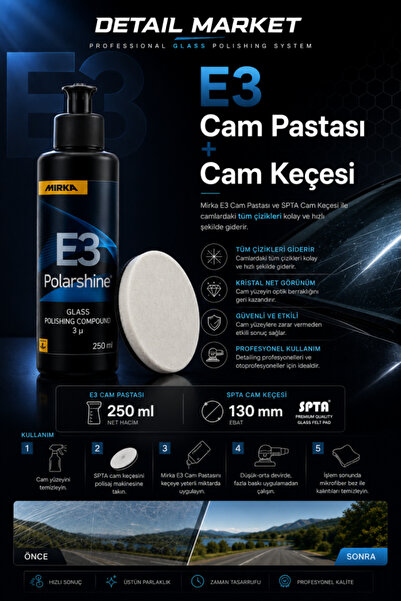 detailmarket Detail Market Mirka E3 Cam Çizik Pastası 250 ml ve Spta Cam Keçe...