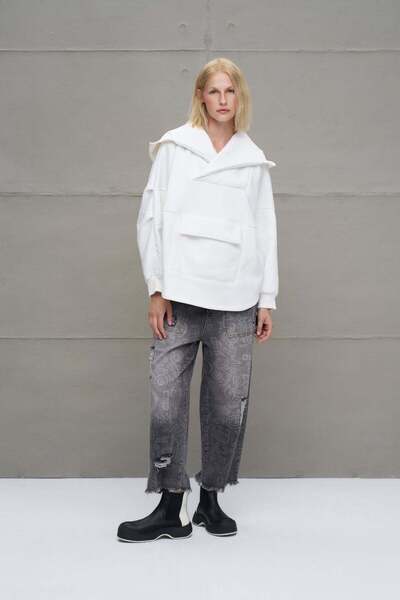 #vdr viadellerose Ecru Hooded Oversize Sweatshirt 18242