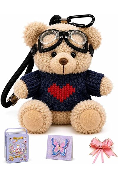 GENERAL Plush Bear Keychain with Tin Box, Kawaii Fluffy Bear Charm, Plush Bea...