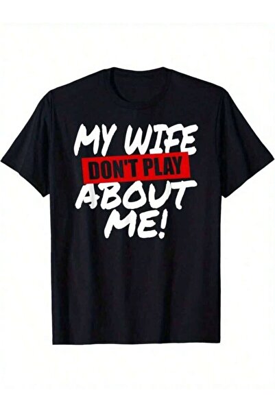 k222 [تي شيرت بتصميم جرافيك] قميص كاجوال بتصميم 'MY WIFE' مع نص أبيض جريء، يت...