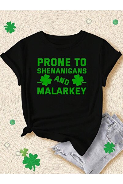 k222 Plus Size Women's St. Patrick's Day Graphic T-Shirt - "Prone To Shenanig...