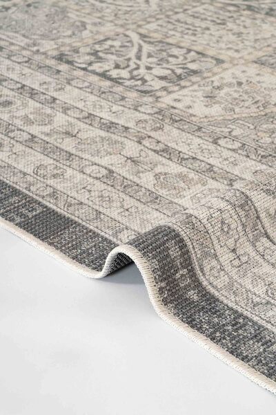 Oriente Home Arvena Serisi Retro Gri Şönil Makine Halısı Kaymaz Taban Yıkanabilir Salon Halısı 5007