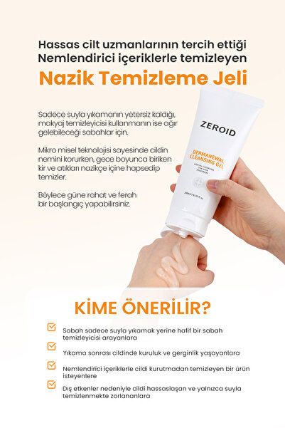 zeroid Hassas ve Atopik Ciltler İçin Köpürmeyen Nazik Temizleme Jeli Dermanewal Cleansing Gel