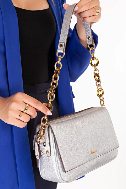 Gondol Women's Double Compartment Hand and Shoulder Bag Ald.1153 Silver