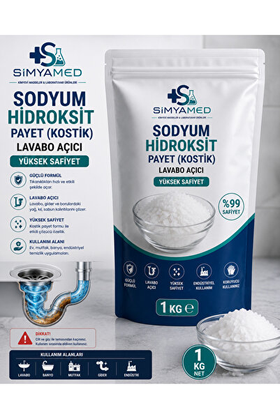 SİMYAMED Sodyum Hidroksit Payet (Kostik) 1 Kg – %99 Safiyet – Güçlü Lavabo Açıcı
