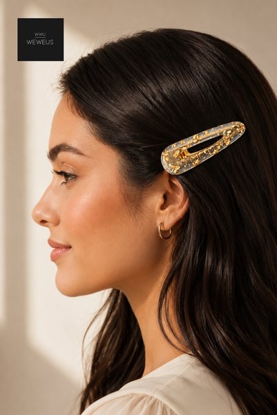 Weweus Gold Yellow Acrylic Transparent Side Hair Clips - Set of 2