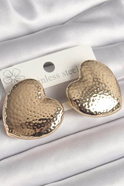 SORA GROUP Brass Gold Color Embroidered Heart Model Women's Earrings