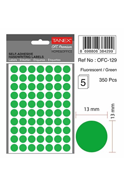Tanex Round Self-Adhesive Labels, D13 Mm, 350 Pcs/Set, Tanex, Green