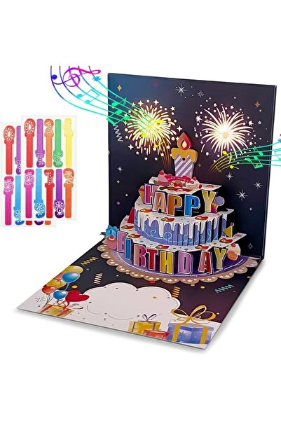 Generic 3D Pop Up Birthday Cards DIY Age with Blowable LED Light Candle & Mus...