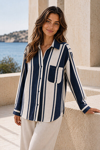 ABBRA Women's Striped Oversize Shirt