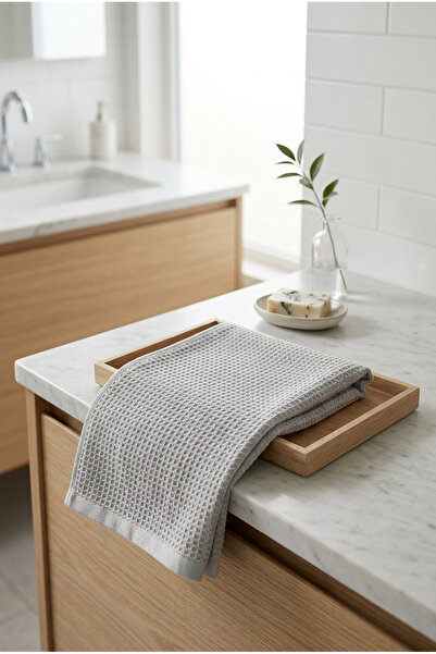 Menderes Home La Notte Pirinç Knitted 100% Cotton 50X85 Towel Gray