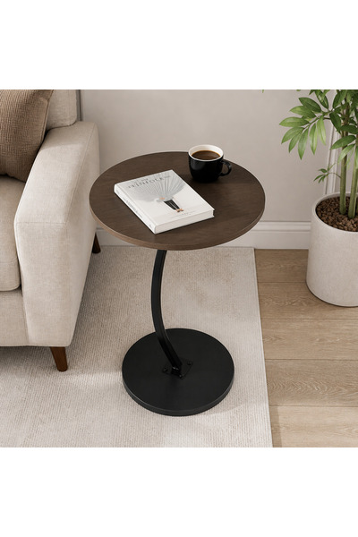 The Living Modern Round Side Accent Table with Curved Stem | Versatile End & ...