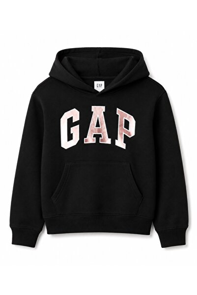 GAP Kids Gap Logo Printed Girls' Hooded Sweatshirt 6-16 Years Black