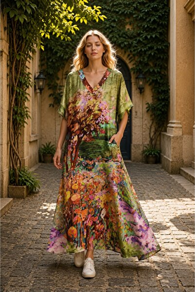 Fashimo Rochie maxi cu maneca tip fluture si buzunare cod ES11838