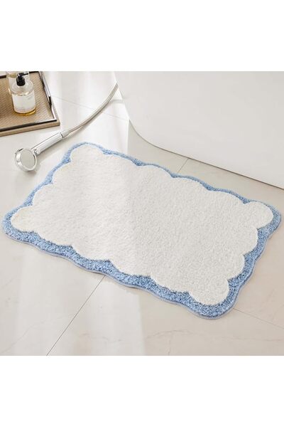 Yelajoy Blue and White Bath Mat, Water Absorbent Rug, Non Slip Bathroom Floor...