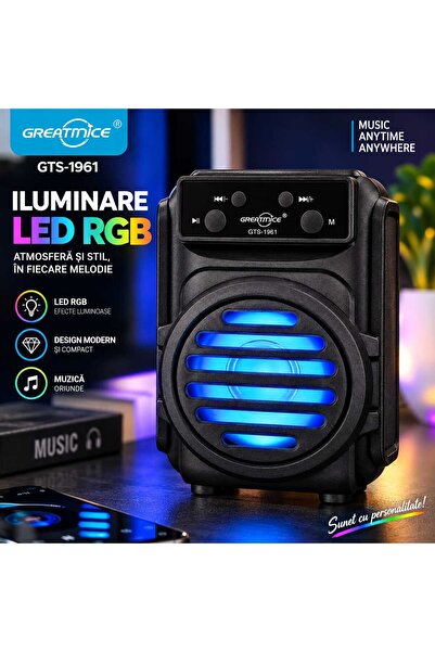 ASMXX Boxă Portabilă Greatnice GTS-1961, Wireless Bluetooth, Difuzor 3", 5W, ...