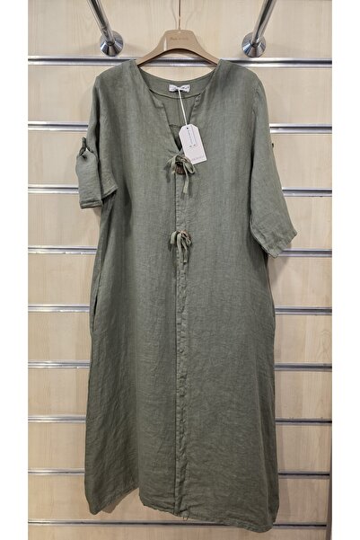 Park Moda Italian Linen Dress with Large Button Detail
