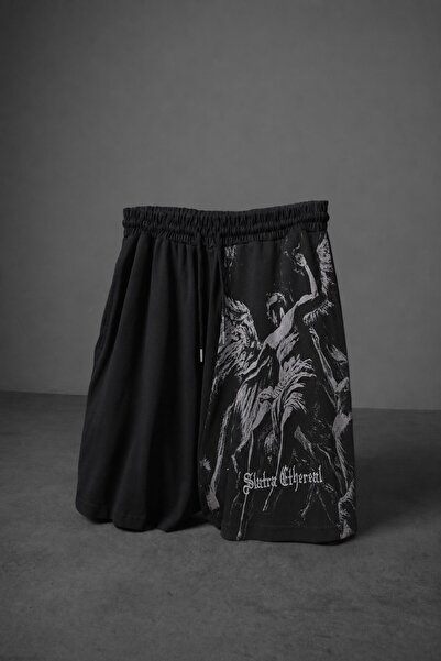 Slatra Men's Black Ethereal Embroidered Above-Knee Shorts