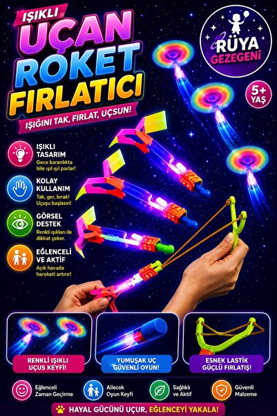 Rüya Gezegeni Parlayan Led Işıklı Uçan Sapan Fırıldak - Süzülen Oyuncak Mancı...