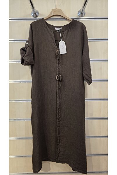 Park Moda Italian Linen Dress with Large Button Detail