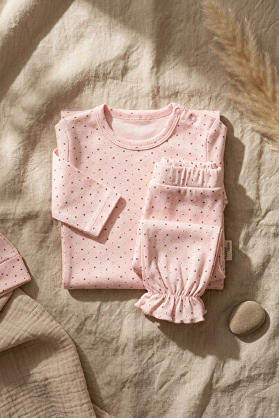 Babydonat Lulla 100% Cotton Pink Heart Patterned 3-Piece Baby Set - Long Slee...