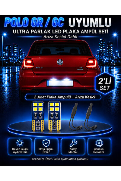 DuoLight Volkswagen Polo 6R / 6C Uyumlu T10 LED Plaka Ampul Seti 2 Adet Arıza...