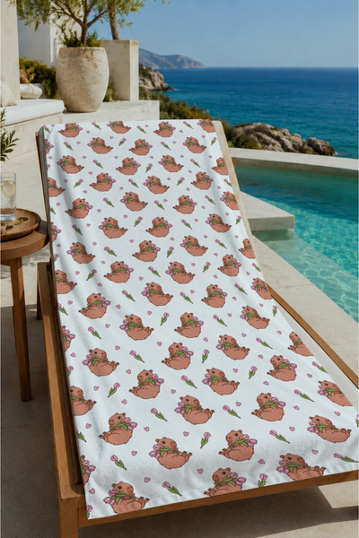 Evmila White Background Cute Teddy Bear Patterned 70X150 Beach Towel - Digita...