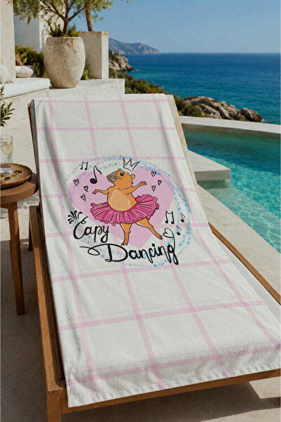 Evmila Pink Plaid Cute Animal Figured 70X150 Beach Towel - Digital Printed Fa...