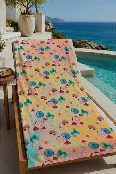 Evmila Beige Colored Mini Butterfly Patterned 70X150 Beach Towel - Digital Pr...