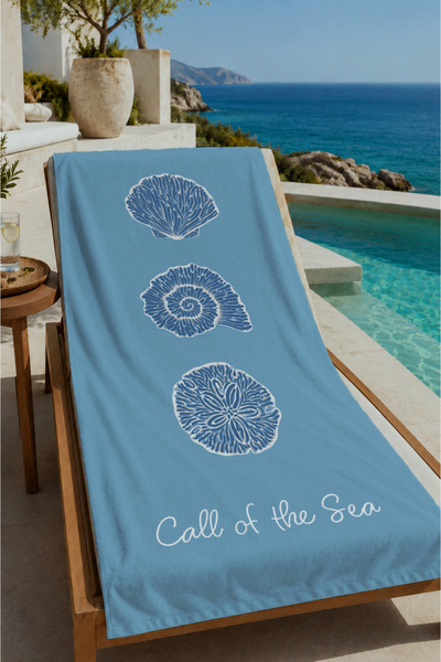 Evmila Blue Seashell Illustration Patterned 70X150 Beach Towel - Cotton Bath ...