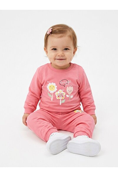 Kids Kingdom Cotton Floral Detailed Snap Fastener 2-Piece Baby Girl Set