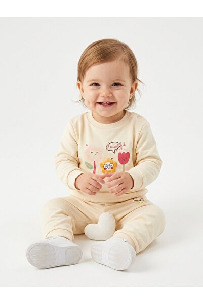 Kids Kingdom Cotton Floral Detailed Snap Fastener 2-Piece Baby Girl Set