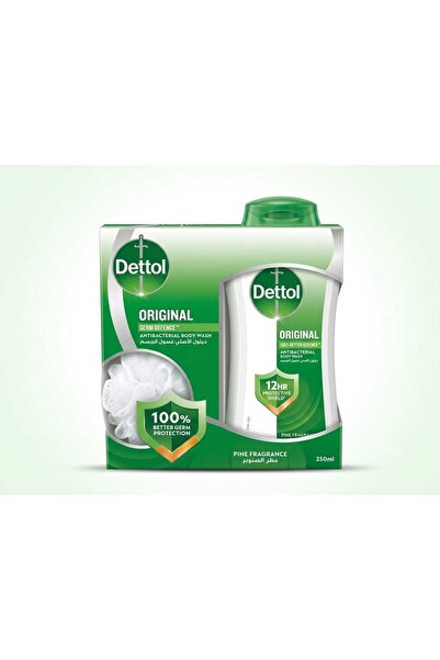 Dettol غسول الجسم ديتول الأصلي لحماية من الجراثيم مع ليفة استحمام - 250 مل
