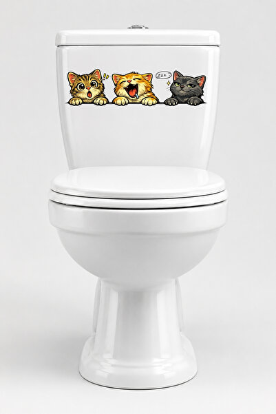 Echo Home Toilet Sticker Three Cute Cats Confused, Laughing, and Confidently ...