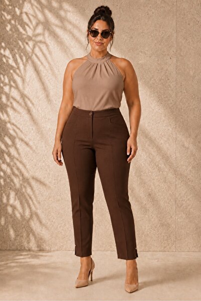 FOR ESRA BIG TREND Women's Plus Size Inside Waist Elastic Leg Slit Pearl Deta...