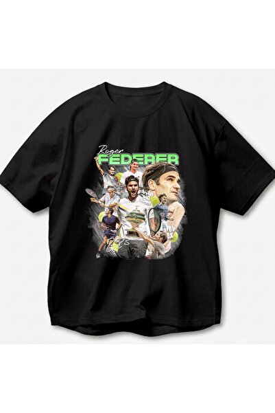 SVART WEAR Roger Federer Printed Vintage Y2K Retro Unisex Oversize 100% Cotto...