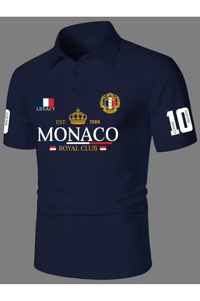 l'eivor Polo Collar Regular Fit Monaco Royal Club Printed Men's T-Shirt