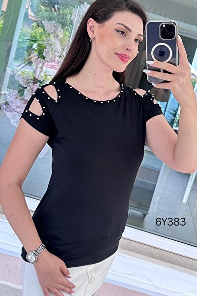 İnce Topuk Bead Detail Viscose Blouse 6Y383