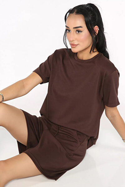 Aryena Coffee Women's T-Shirt Shorts Two-Piece Set