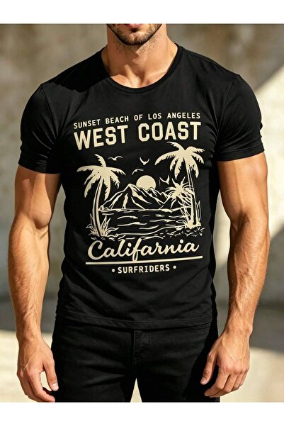9JY New Men's T-Shirt - Summer Coconut Tree Print Short-Sleeve Vintage Simple...