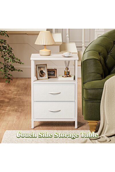 Enjoylifeme Nightstand with 2 Drawers Open Shelf, PU Leather Drawer Surface W...