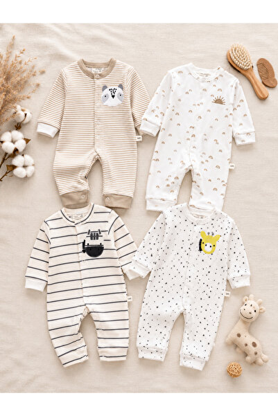 UmBaby 0-3 Ay Yenidoğan Erkek Bebek 4lü Tulum Seti Animal Desen