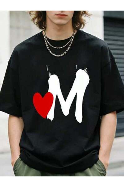 23ERVA 1pc Womens Heart Letter M Graphic TshirtCotton 180gsm.Printed Tee.Unis...