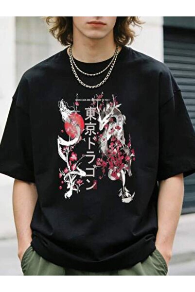 23ERVA 1pc Womens Japanese Dragon Floral TshirtCotton 180gsm.Printed Tee.Unis...